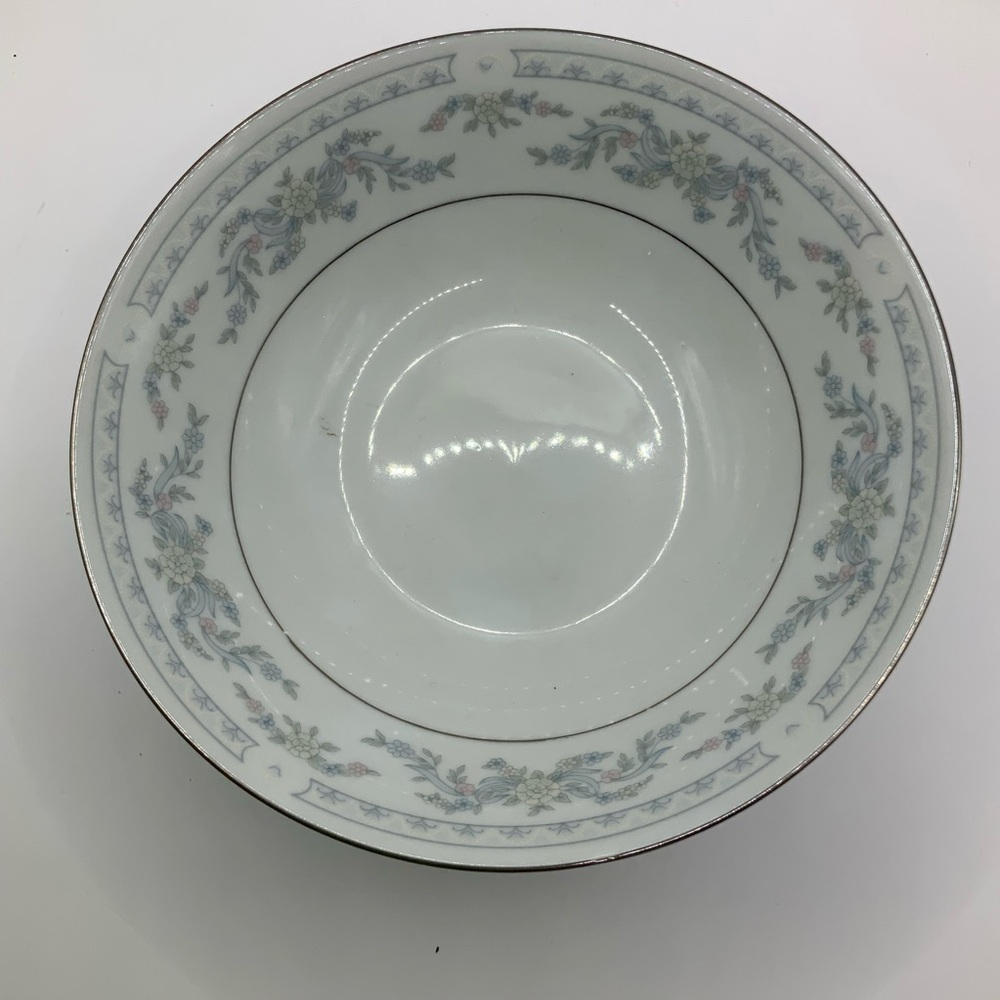 Somerset Blue, Pink & Green Flowers w/Blue Ribbon Silver Trimmed Bowl set of 4